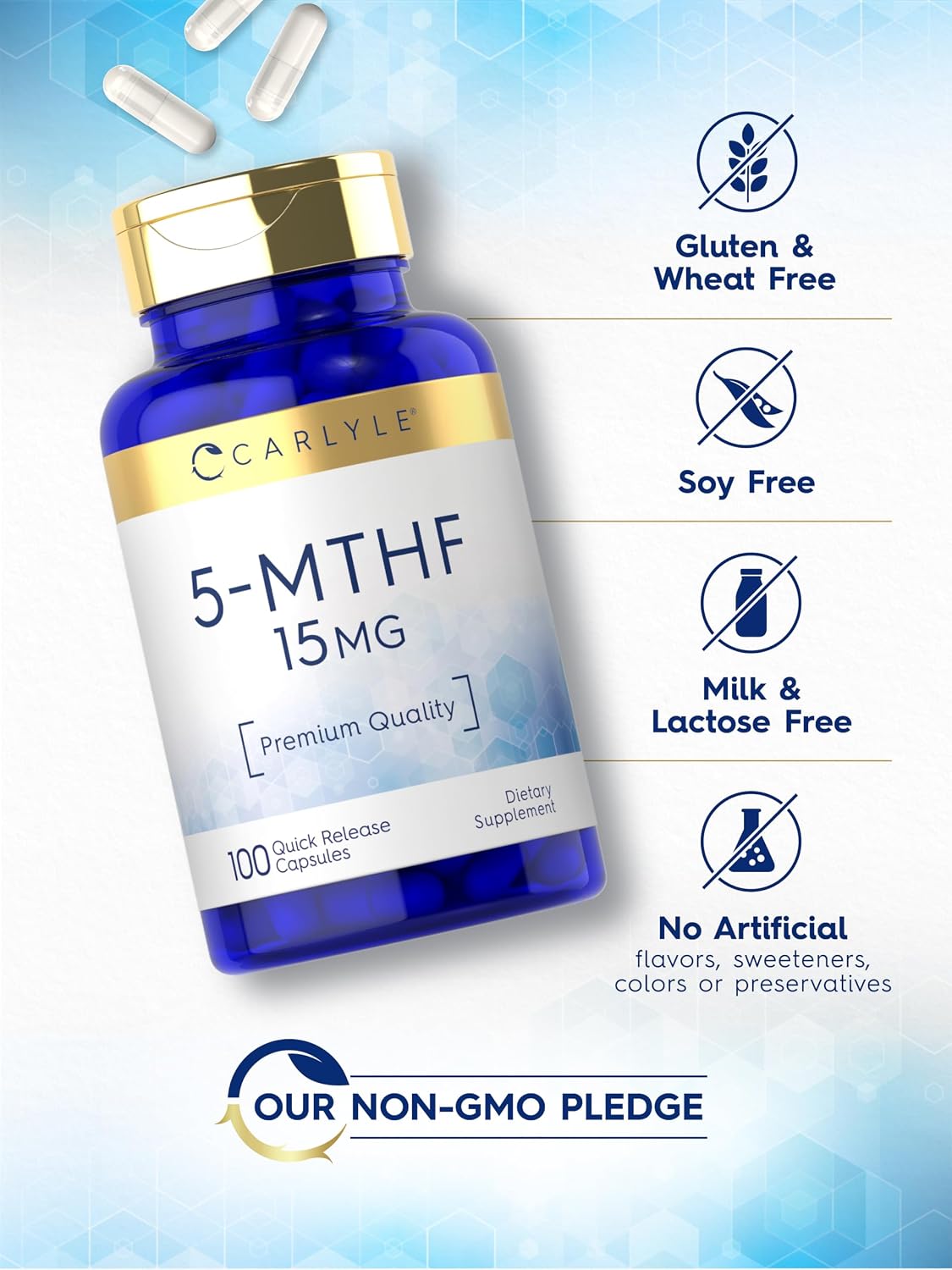 Carlyle 5-MTHF Supplement 15mg | 100 Capsules | L-Methylfolate | Non-GMO, Gluten-free | Premium Quality - görsel 5