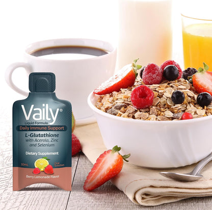 Vaily Immune Support Food Supplement – Liquid Glutathione with Acerola Vitamin C, Zinc & Selenium – 30 Single-Dose Vials