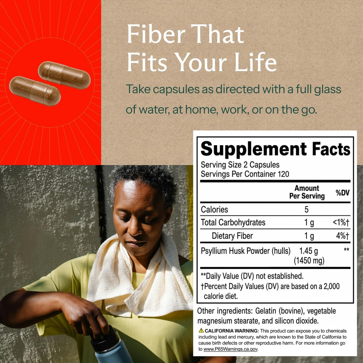Premium Psyllium Husk Fibre Supplement - 1450mg, 240 Capsules - görsel 4
