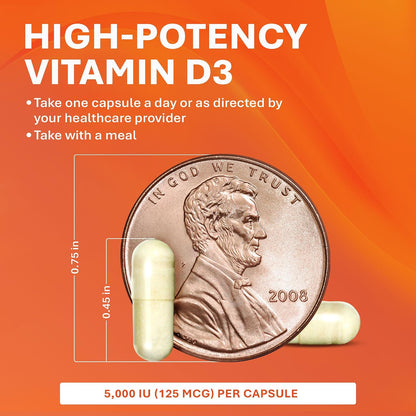 Rugby Vitamin D3 5,000 IU – 100 Capsules | Bone, Teeth & Immune Support
