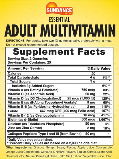 Sundance Adult Multivitamin Gummies | for Men & Women | Mixed Berry Flavour | 50 Gummies | Non-GMO and Gluten-free Supplement