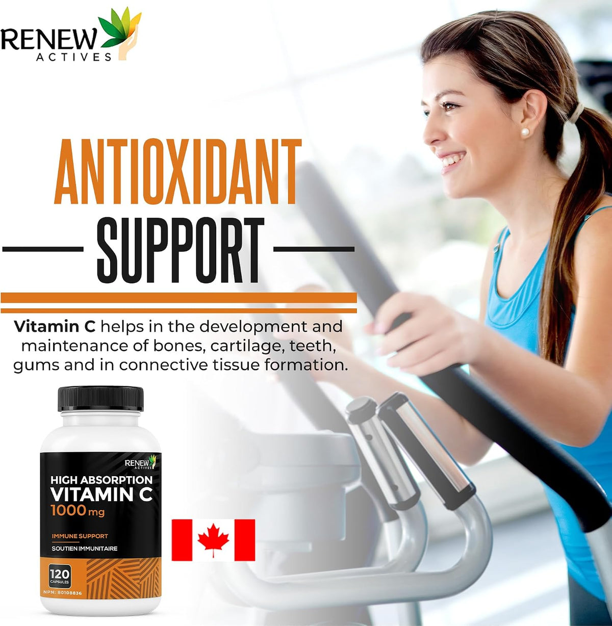 RENEW ACTIVES Maximum Strength Vitamin C 1000mg per Capsule – Antioxidant & Immune Support – Non-GMO, Sugar-Free – 120 Capsules - görsel 4