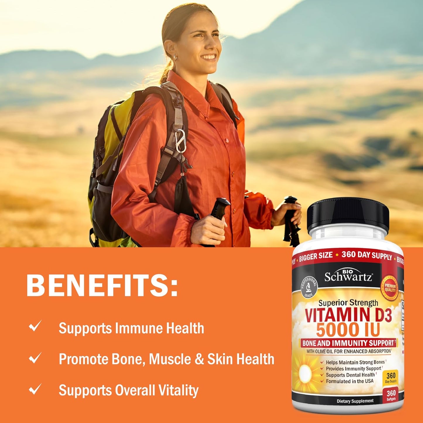Vitamin D3 5000 IU (125 mcg) with Olive Oil – 360 Softgels - görsel 3