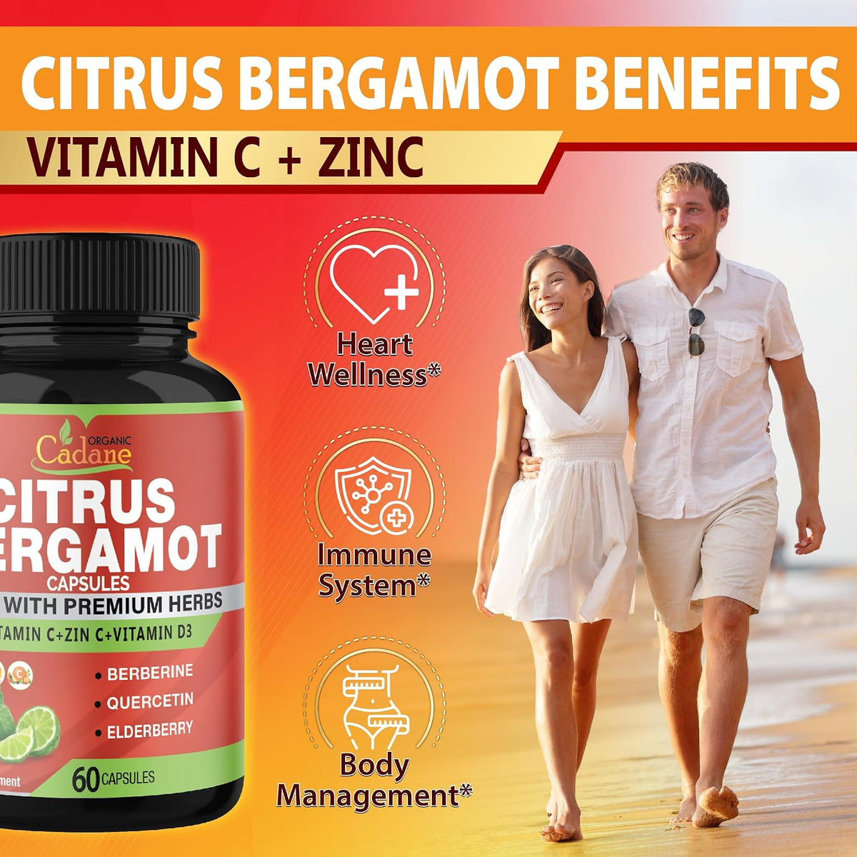 Citrus Bergamot Extract Supplement with Vitamin C, D3, Zinc, Berberine, Quercetin & More | Immune Support | 60 Capsules - görsel 4