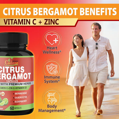 Citrus Bergamot Extract Supplement with Vitamin C, D3, Zinc, Berberine, Quercetin & More | Immune Support | 60 Capsules