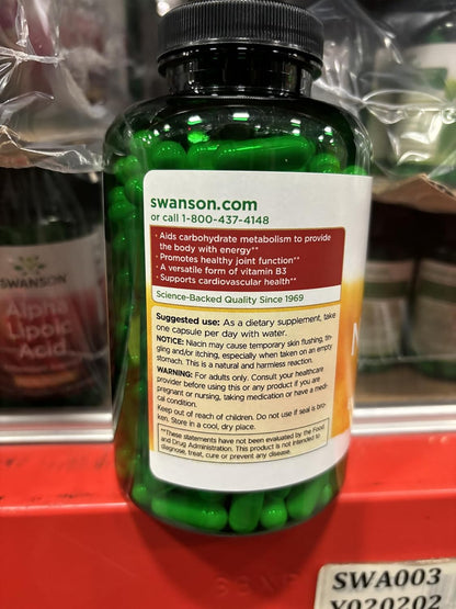 Swanson Niacinamide 500 mg Capsules – Vitamin B3 for Normal Energy Metabolism & Skin Health