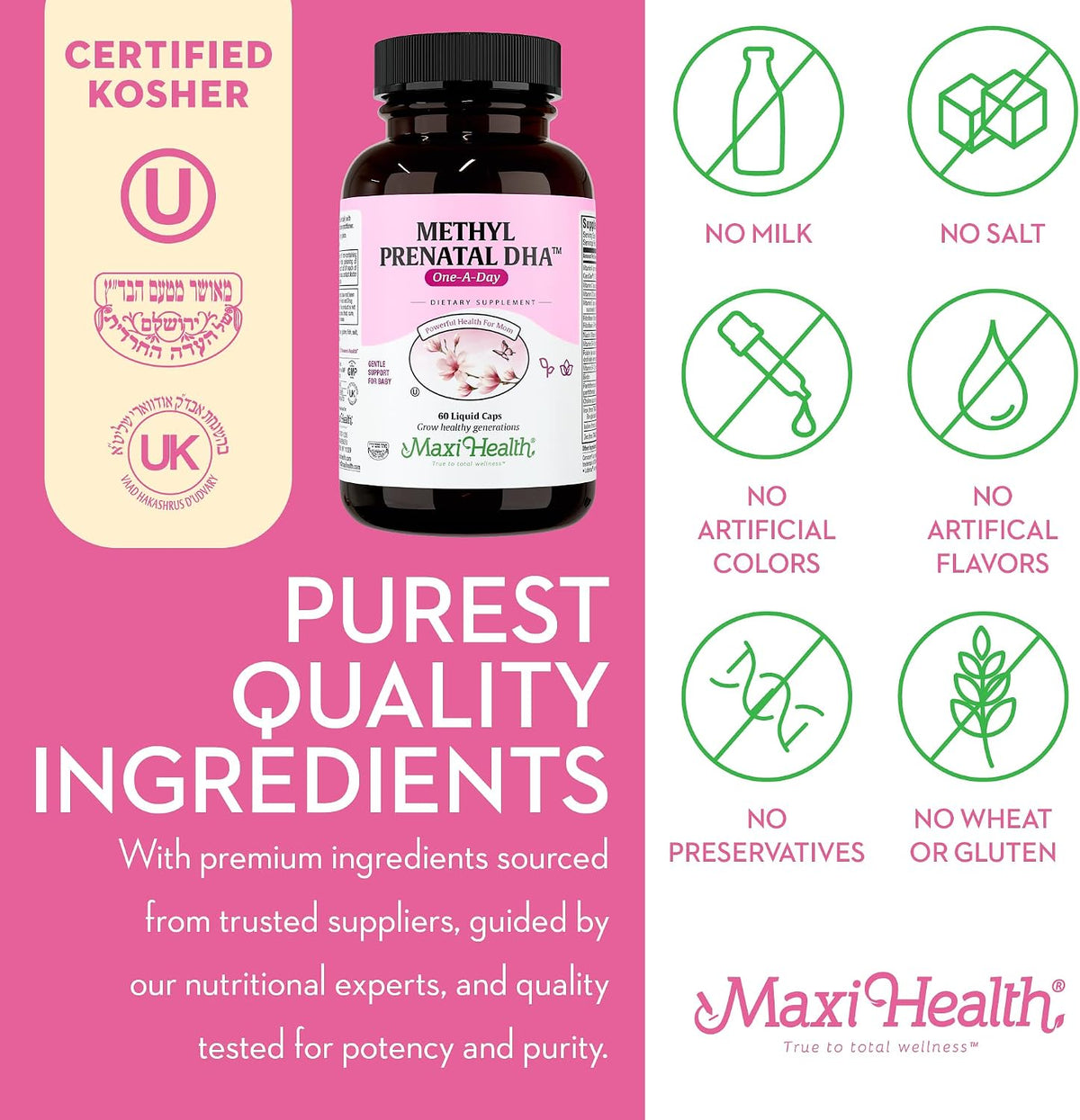 Maxi Health - Methyl Prenatal DHA Prenatal Vitamins for Women - Clinician Formulated, Kosher, Gluten-free Prenatal Multivitamin with 25 Nutrients Including DHA, Folic Acid & More, 60 Liquid Capsules - görsel 7