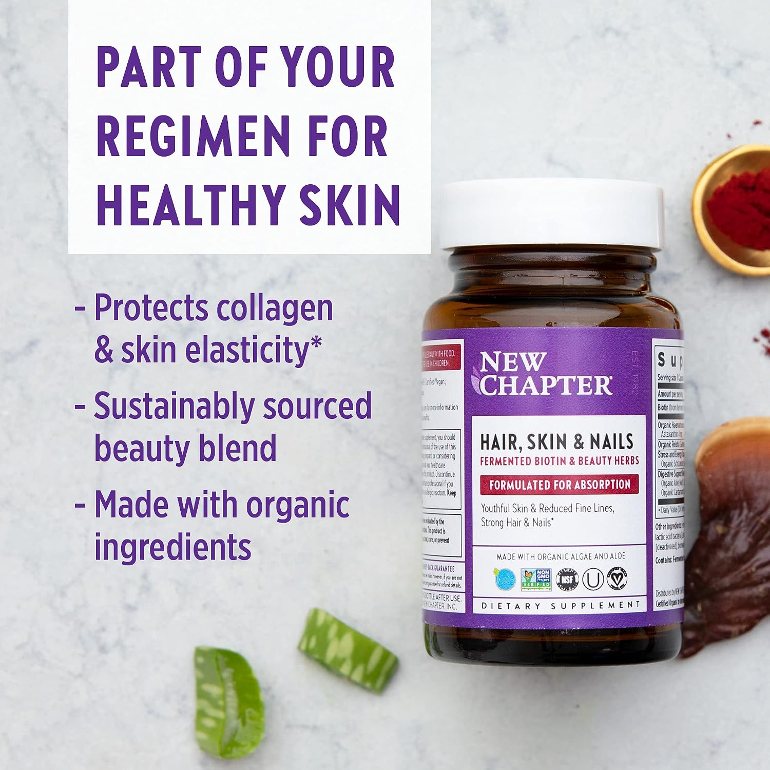 New Chapter Hair, Skin and Nails Vitamins with Fermented Biotin + Astaxanthin, 30 Capsules - görsel 7