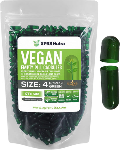 XPRS Nutra Size 4 Empty Vegan Capsules - 500 Count - Forest Green