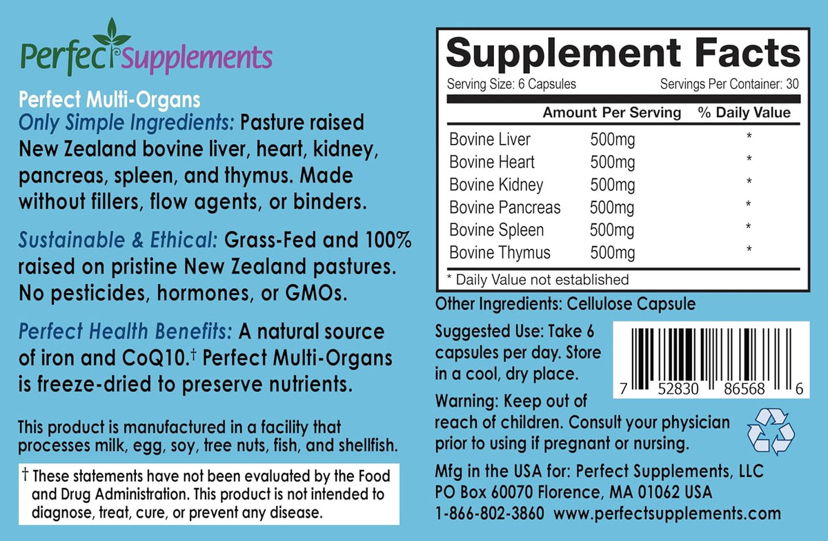 Perfect Supplements Perfect Multi-Organs - 6 Glandular Blend, Freeze-Dried, Hormone-Free, New Zealand Pasture-Reared - görsel 2