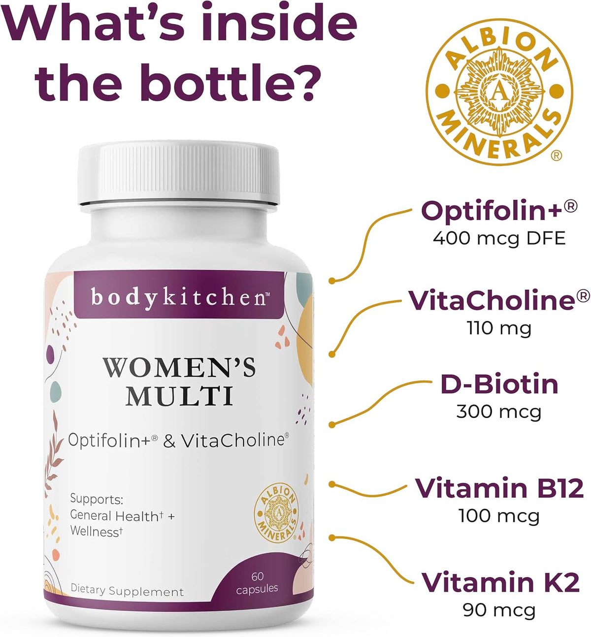 Body Kitchen Women’s Multivitamin with Optifolin+ & VitaCholine – for Immune, Energy & Skin Health – 60 Capsules - görsel 2
