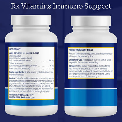 Rx Vitamins Immuno Support, Immune Support for Dogs and Cats - 60ct Supplement with Shiitake Mushroom, Arabinogalactan, and Lutein