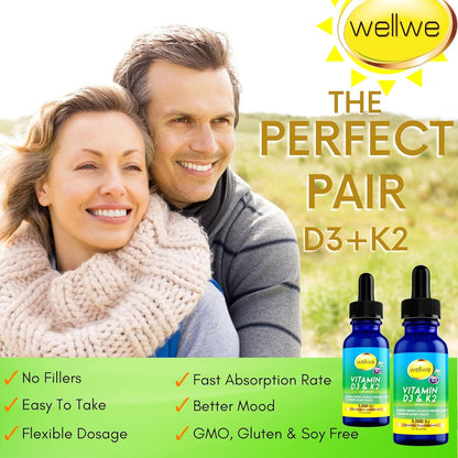 Vitamin D3 K2 Liquid Drops - 5000 IU D3 with K2 - 30ml