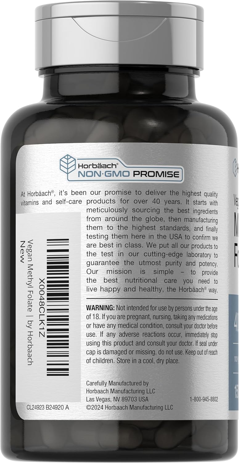 Horbäach Methyl Folate 400 μg | 150 Vegan Capsules | Non-GMO, Gluten-free | Food Supplement - görsel 3