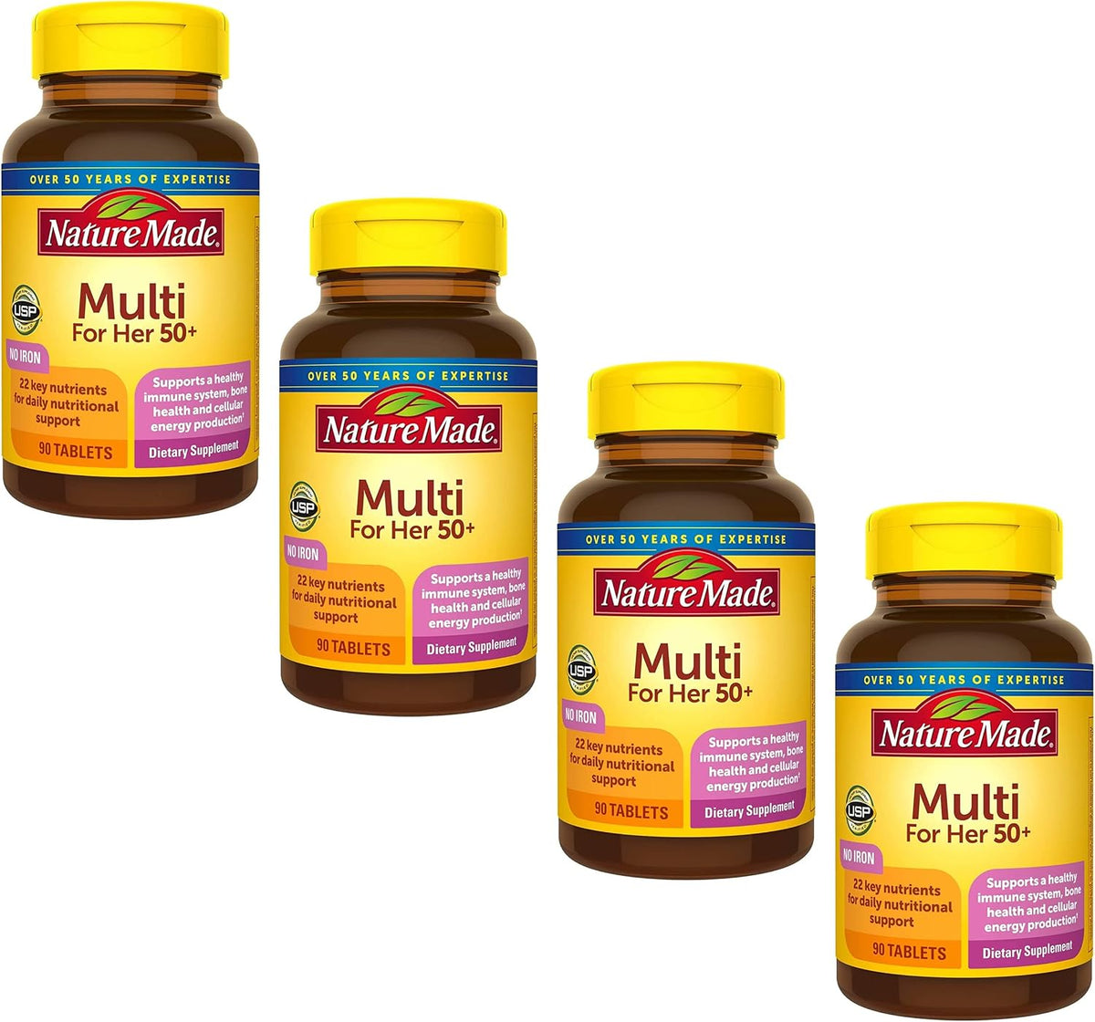Nature Made Multi for Her 50+ Vitamin and Mineral Tablets, 360 Tablets (4 Bottles of 90) - görsel 1