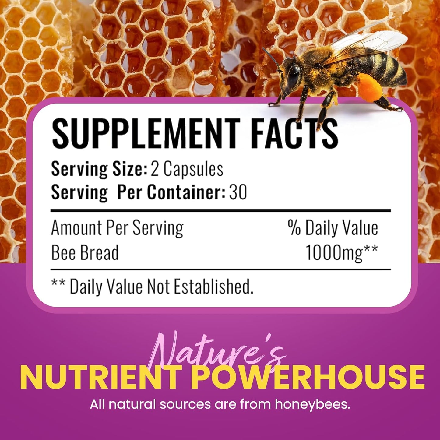 HONEYBEEZONE Bee Bread Capsules – Nutrient-Rich Superfood for Energy Boost, Immune Support Supplement | Non-GM, Gluten-Free, 60 Veggie Capsules - görsel 4