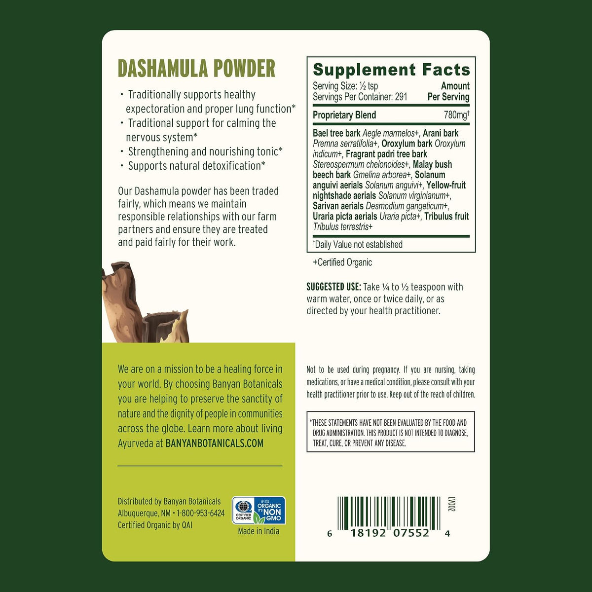 Banyan Botanicals Dashamula Powder – Calming Ayurvedic Formula – Organic Stress Supplement (227g) - görsel 4