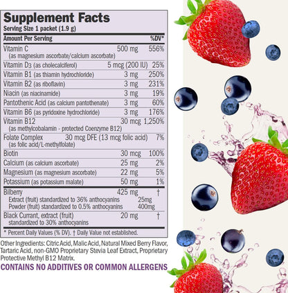 ANDREW LESSMAN Efficient C Mixed Berry 180 Packets - Non-Acidic Vitamin C Drink with Bilberry and B-Complex