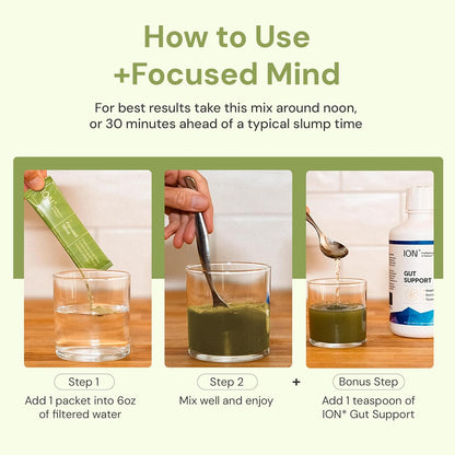 ION* Focused Mind Nootropic Powder Drink Mix - Matcha & Adaptogen Blend for Memory, Focus & Relaxation - 20 Sachets
