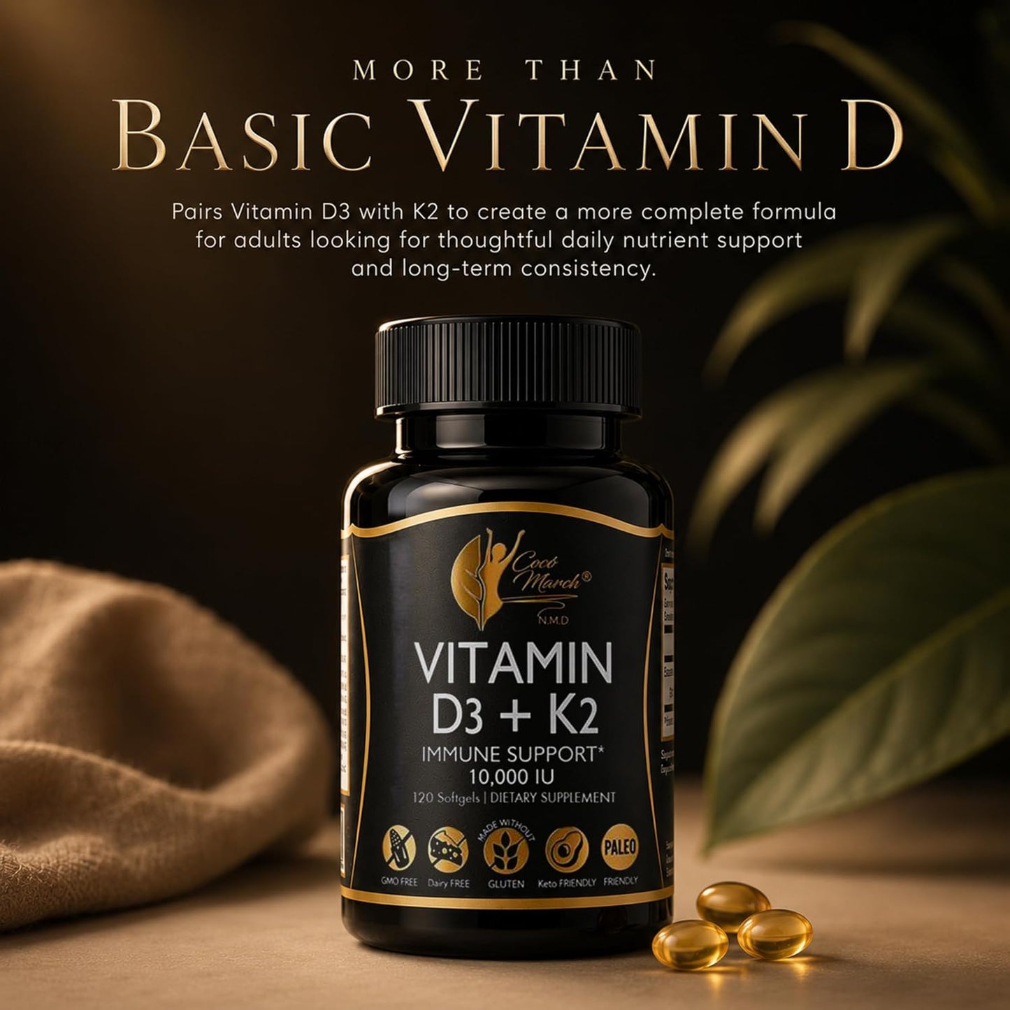 Cocó March N.M.D Vitamin D3+K2 10,000 IU - High Potency Supplement for Women & Men - görsel 9