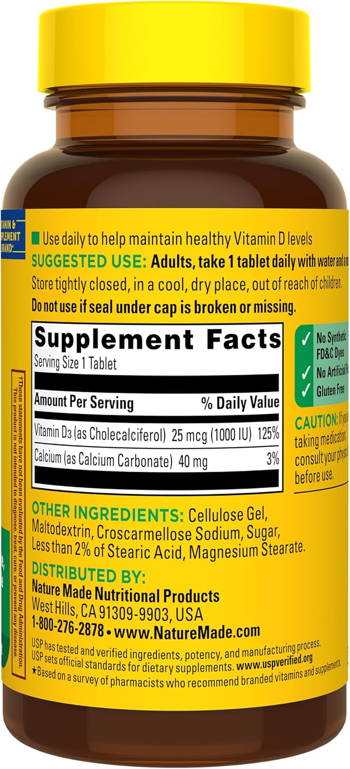 Nature Made Vitamin D3 1000 IU (25 mcg) Tablets - görsel 8