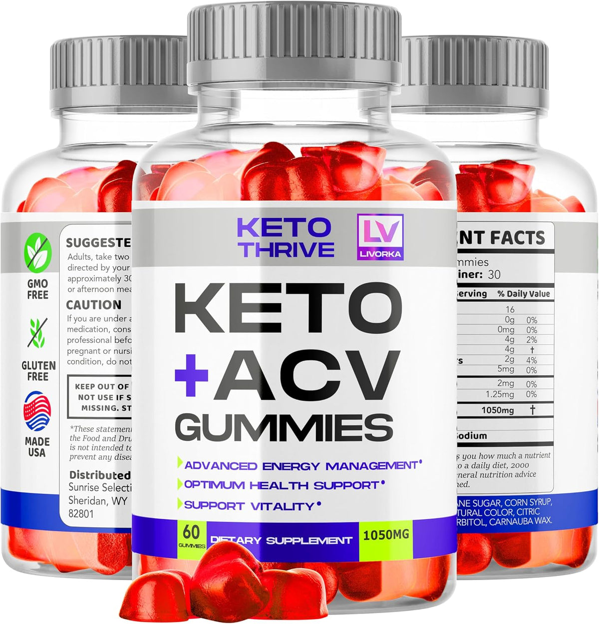 Keto Thrive ACV Gummies (3 Pack) - Apple Cider Vinegar Gummies 1050mg, 60 Gummies Per Bottle - görsel 8