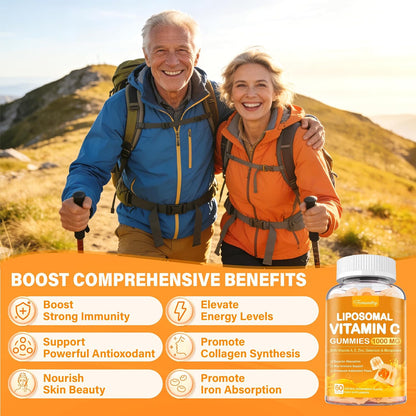 Liposomal Vitamin C Gummies 1000mg for Adults: Vitamin C Chewy Gummy with Zinc, Elderberry, Vitamins A & E