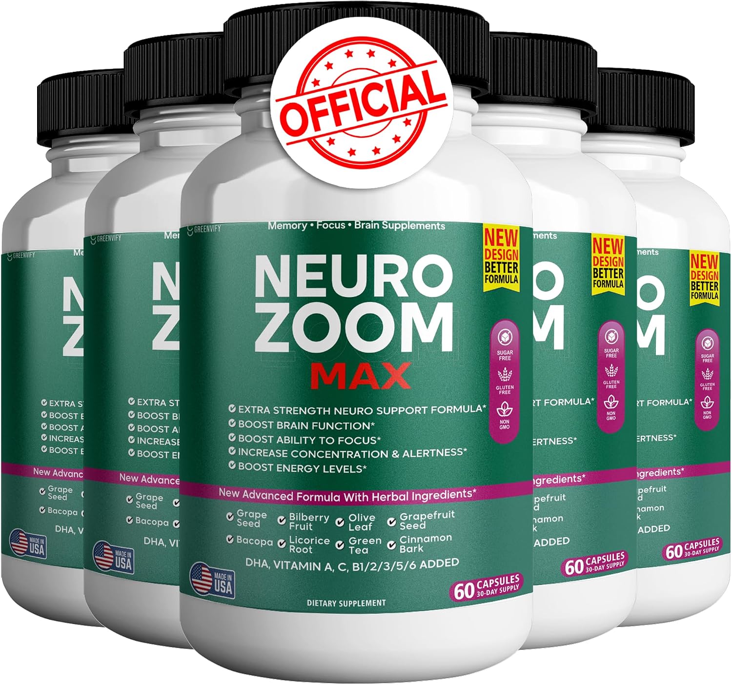 Neuro Zoom Max Extra Strength Brain Support with Herbal Ingredients, 60 Capsules - görsel 8