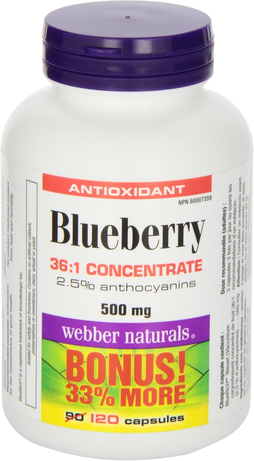 Webber Naturals Blueberry 36:1 Concentrate Capsules, 500mg, 120 Capsules - görsel 8