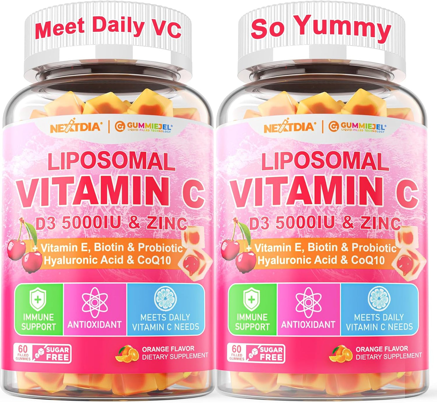 Nextdia Liposomal Vitamin C 1000mg + D3 + Zinc Gummies – Sugar Free, 2 Pack - görsel 1