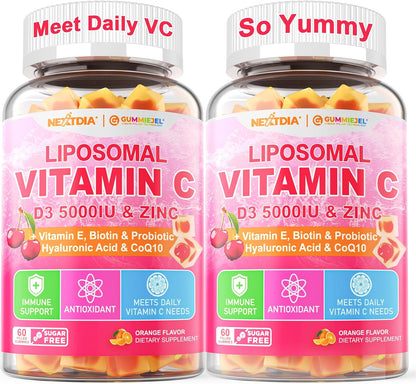 Nextdia Liposomal Vitamin C 1000mg + D3 + Zinc Gummies – Sugar Free, 2 Pack