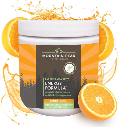 Mountain Peak Nutritionals Energy Formula - All-in-One Multi-Mineral Powder - Orange Flavour (255g, 30 Servings)