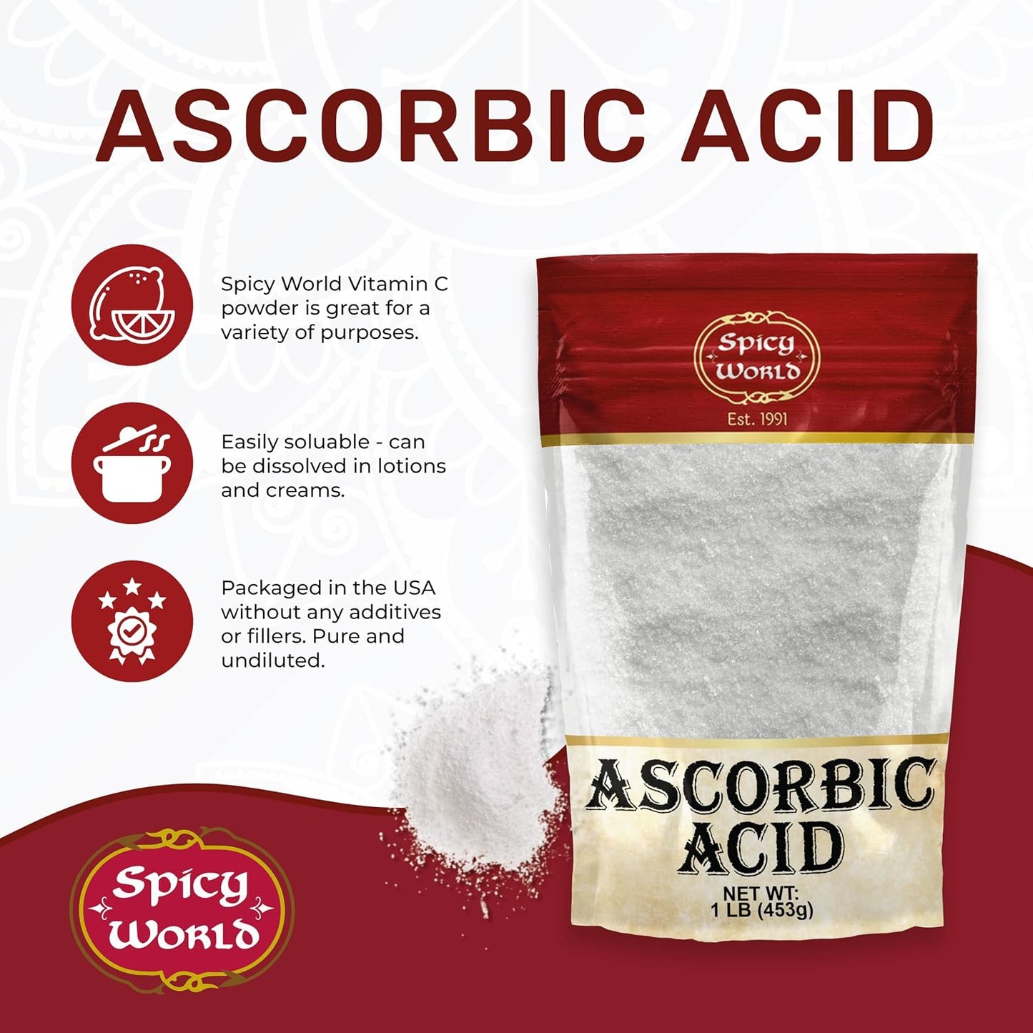 Spicy World Ascorbic Acid 453 g Bulk Bag - Pure Vitamin C Powder - görsel 3