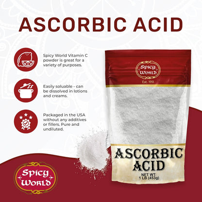 Spicy World Ascorbic Acid 453 g Bulk Bag - Pure Vitamin C Powder