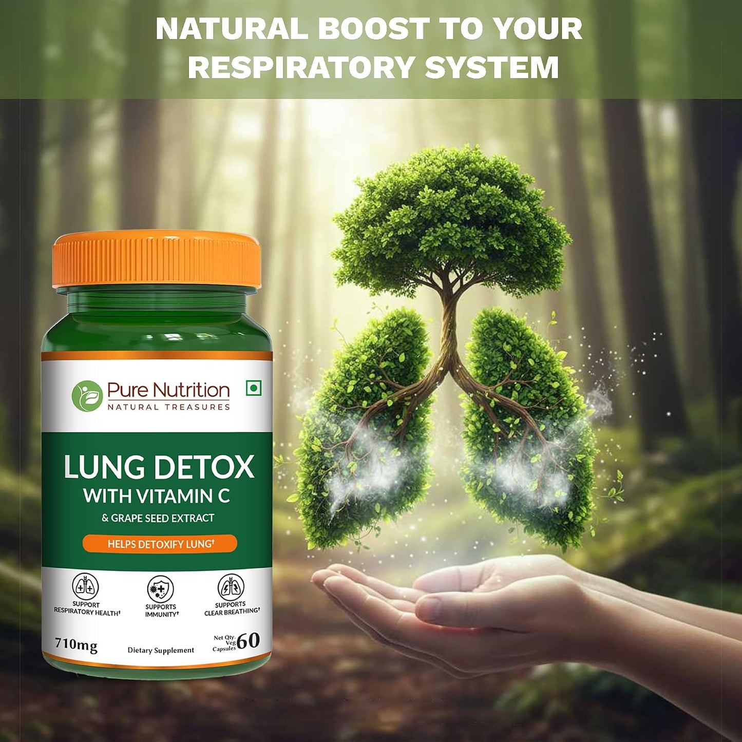 Pure Nutrition Lung Health Supplement | Herbal Lung Support with Quercetin, Vitamin C, Nettle, Vasaka Leaf, Lotus, Licorice & Ginger | 60 Capsules - görsel 3