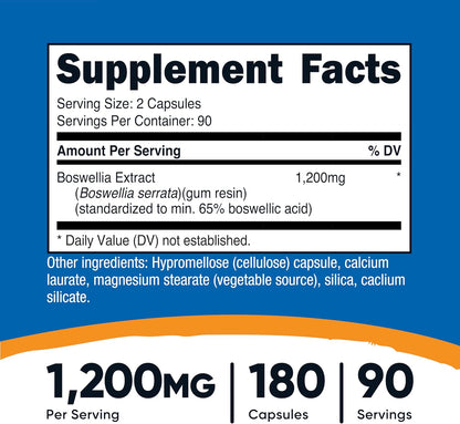 Nutricost Boswellia Extract 180 Capsules - 1,200mg per Serving, 90 Servings - Gluten-free, Non-GMO, Vegan