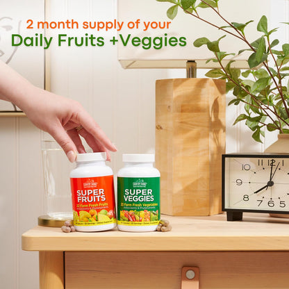 Country Farms Fruit and Vegetable Supplement - 180 Fruit and 180 Vegetable Capsules, 60 Servings