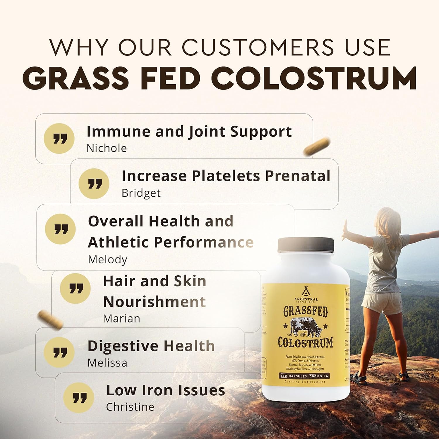 Ancestral Supplements Grass Fed Beef Colostrum – 3000 mg, 180 Capsules - görsel 6