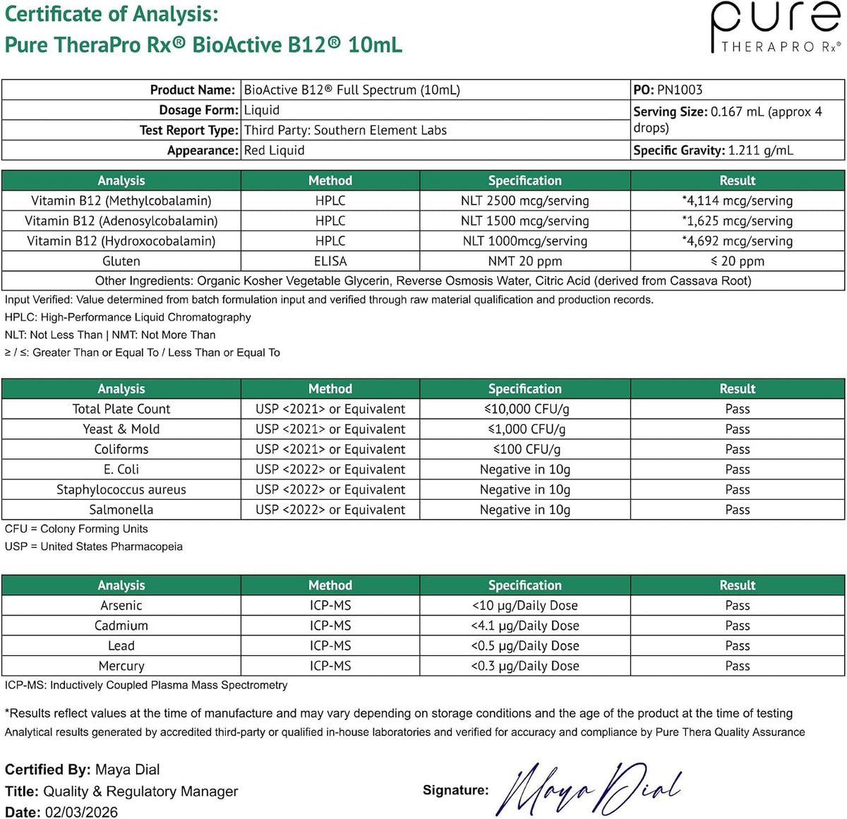 Pure Therapro Rx Vitamin B12 Food Supplement - Methylated Sublingual Liquid - 1250 µg per Drop, 3 Forms of B12, 10 ml (2-Month Supply) - görsel 9