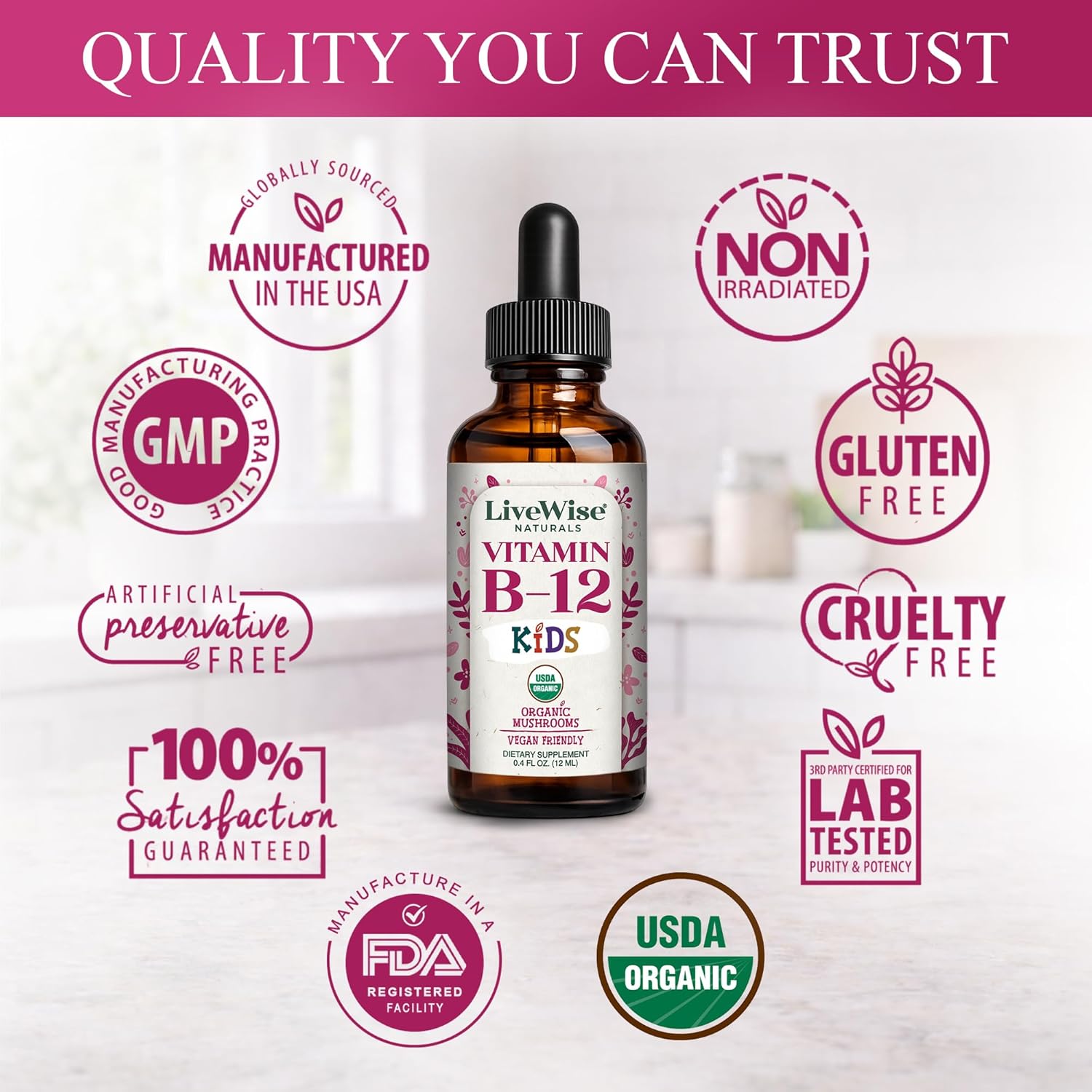 Live Wise Naturals Vitamin B12 Liquid Drops for Children – Vegan, Non-GM, Low Dose (5mcg per serving) - görsel 7
