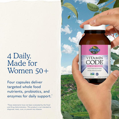 Garden of Life Vitamin Code Women 50 & Wiser Multivitamin – Whole Food with Probiotics, 240 Capsules