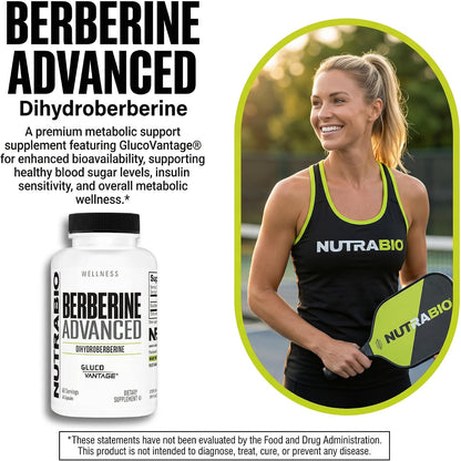 NutraBio Berberine Advanced - Dihydroberberine 200 mg | Carbohydrate Tolerance Support, 60 Capsules