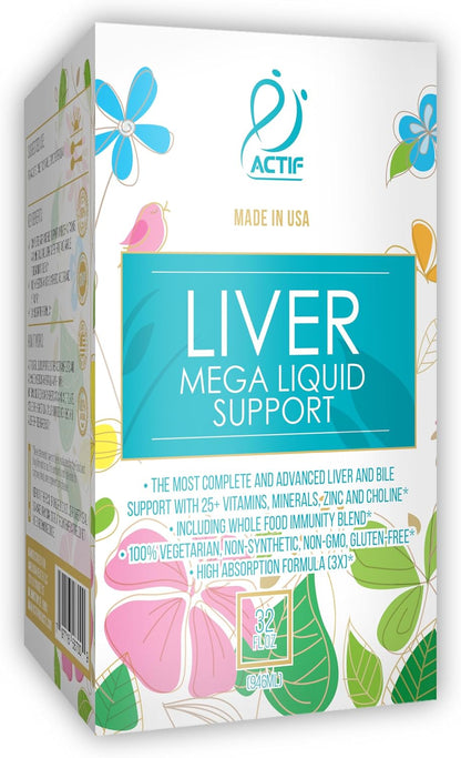 Actif Liver Mega Liquid Support - Complete Liver and Bile Maximum Strength Supplement, Non-GMO, 946 ml