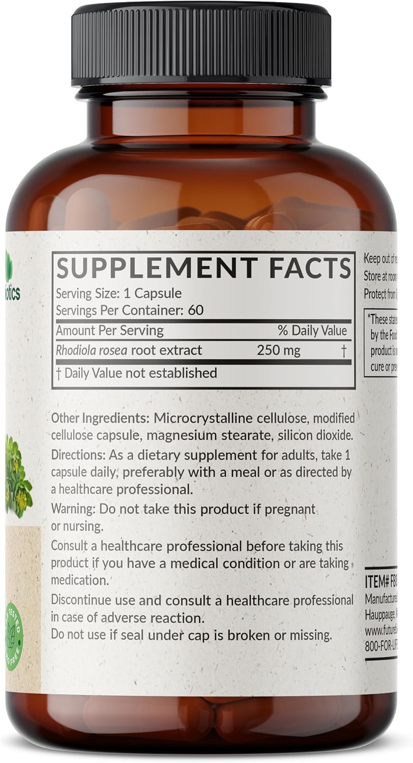 Futurebiotics Rhodiola Rosea Powder Adaptogenic Herb Vegetarian Capsules, 60 Capsules - görsel 2