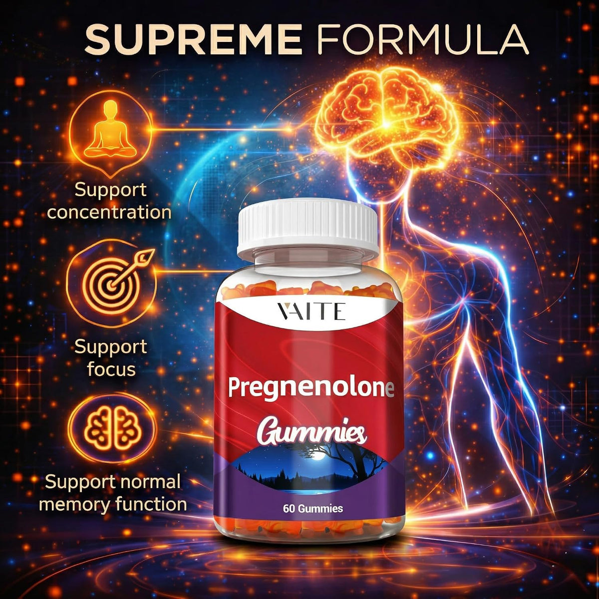 VAITE Pregnenolone Memory Supplement Gummies - 60 Count - görsel 2