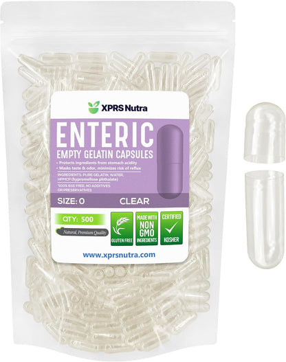 XPRS Nutra Size 0 Empty Capsules – Enteric Coated Gelatin Capsules (500 Capsules)
