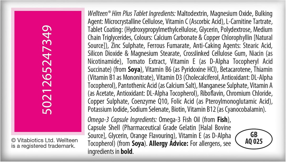 Vitabiotics Wellteen Him Plus Omega-3 – Maximum Nutritional Support for Teenage Boys and Young Men Aged 13-19 – 56 Tablets and Capsules - görsel 3