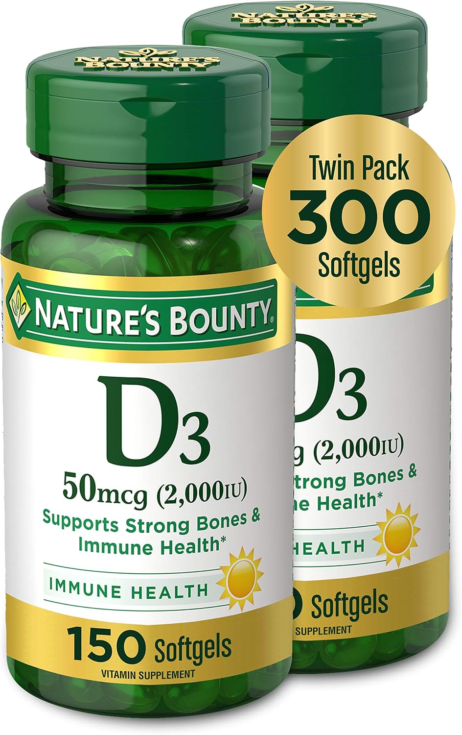 Nature's Bounty Vitamin D3, 2000 IU, 150 Softgels (Pack of 2) - görsel 1