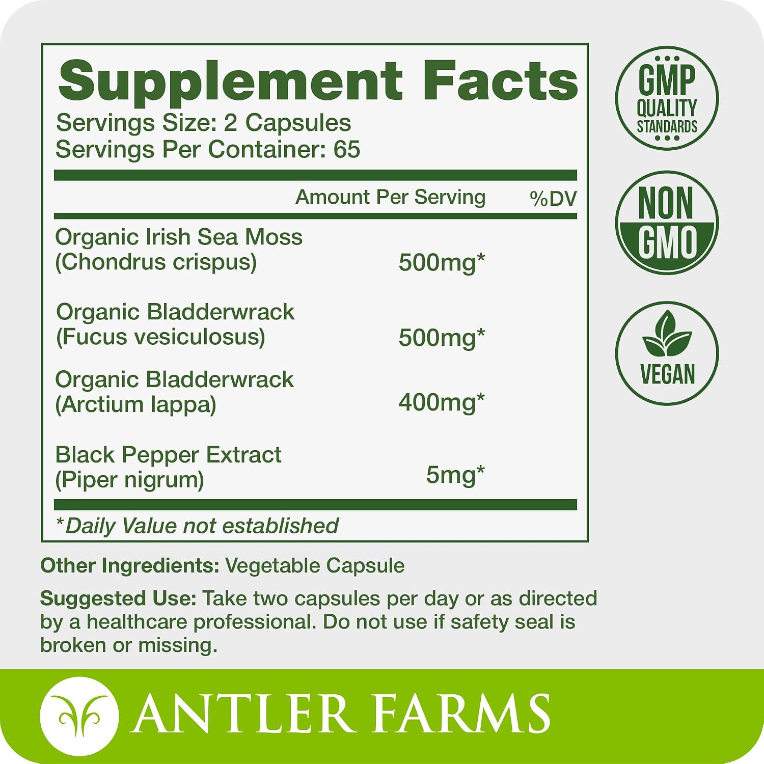 Antler Farms – 100% Pure Sea Moss Complex, 130 Capsules - görsel 3