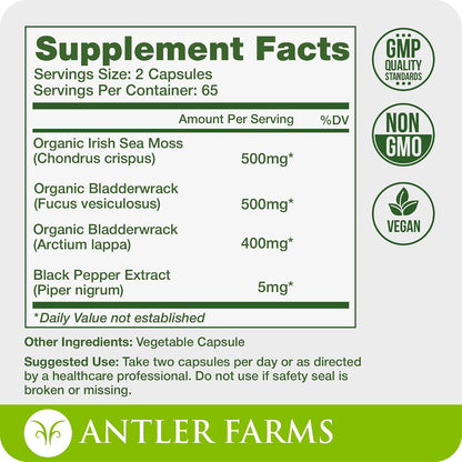 Antler Farms – 100% Pure Sea Moss Complex, 130 Capsules